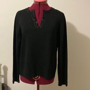 Emma & James Liz Claiborne Black long sleeves blouse Size XL sequenced neckline